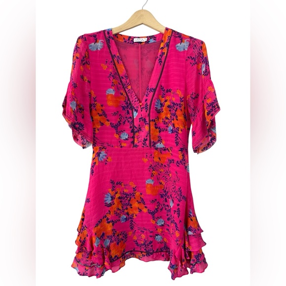 Tanya Taylor Silk Floral Ruffle Mini Dress - Picture 1 of 5